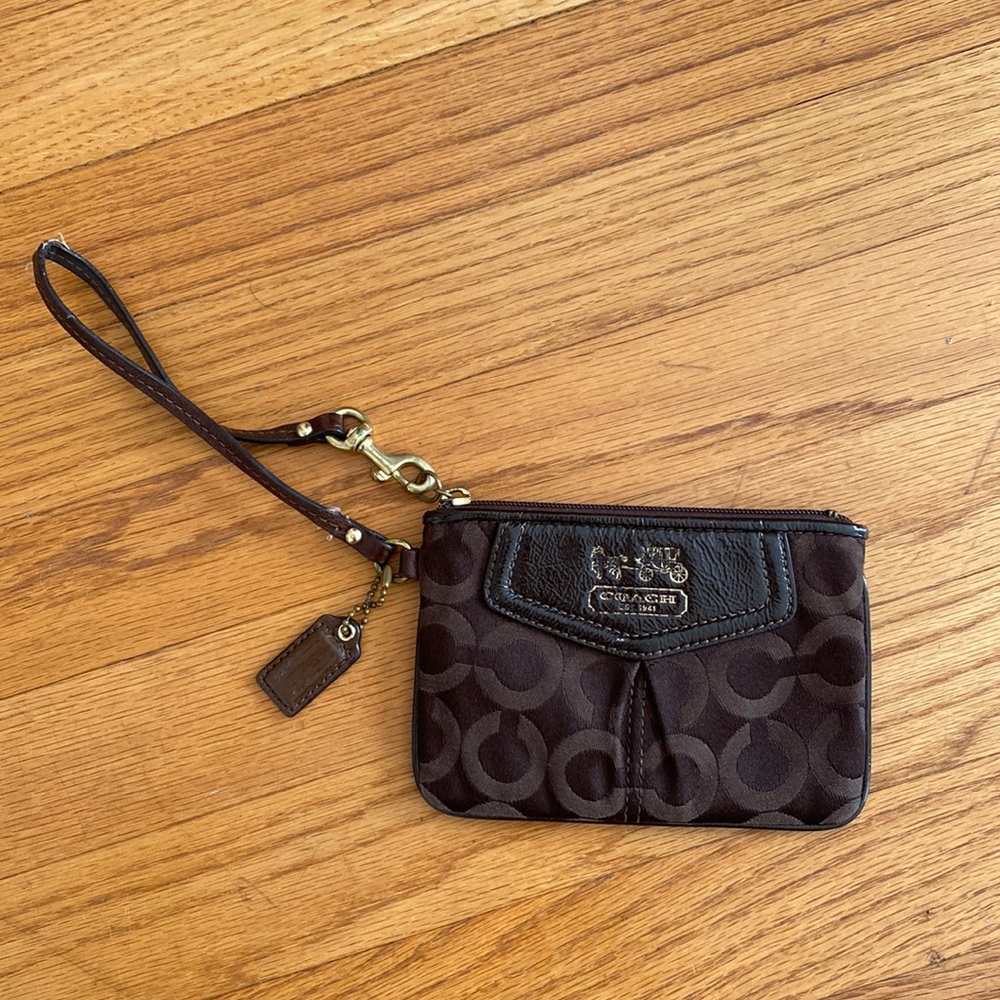 Coach wallet clutch wristlet brown fabric